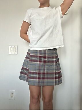 Vintage Plaid Mini Skirt in Gray and Burgundy